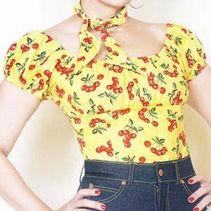 Bernie Dexter Yellow Cherry Retro Peasant Top